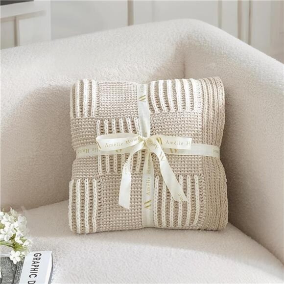 Checkered knit throw blanket soft chenille cozy couch sofa decorative home decor - Picture 6 of 7